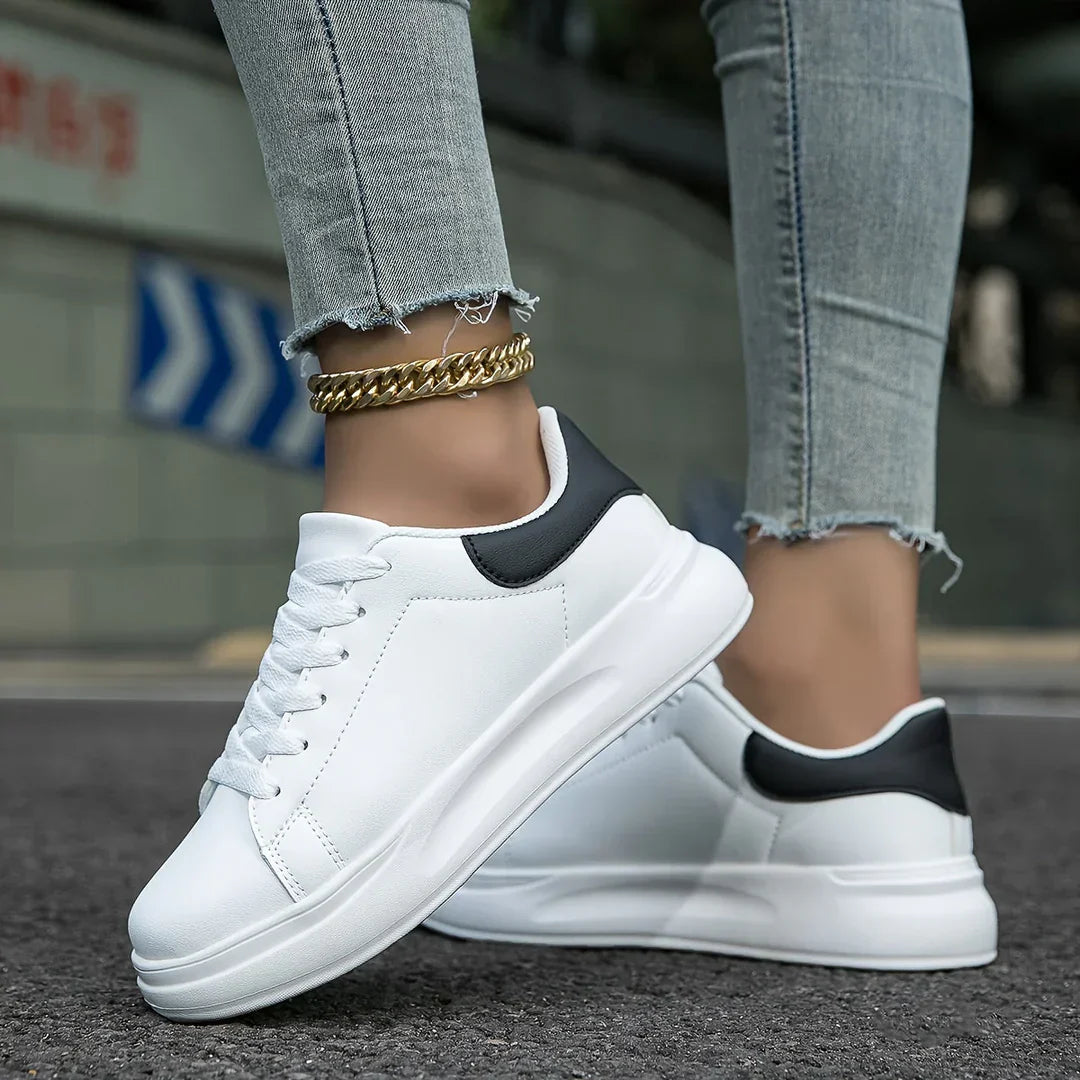 Weißes Damen Lederschnürschuh - IdealeKleiden