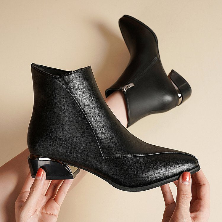 Damen Stiefeletten Chunky Niedriger Absatz