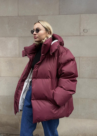 Warme Pufferjacke Burgunderrot Damen