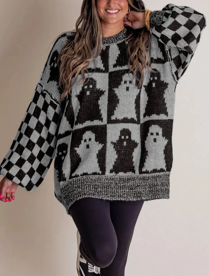 Gruselige Strickpulli Karo Muster Halloween