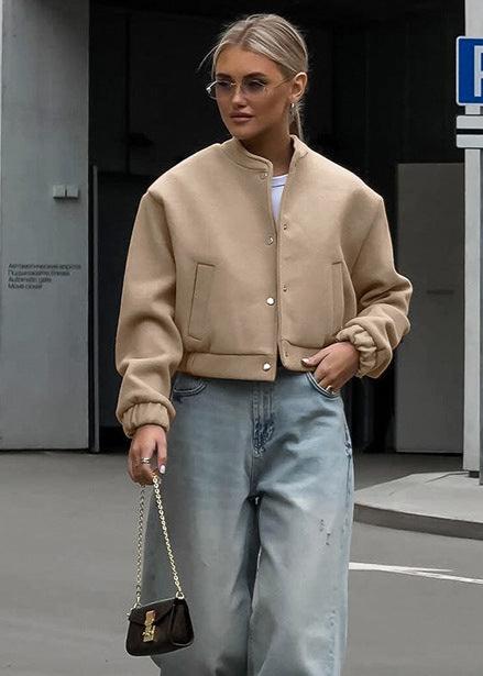 Elegante Wolljacke Khaki Farbe - IdealeKleiden