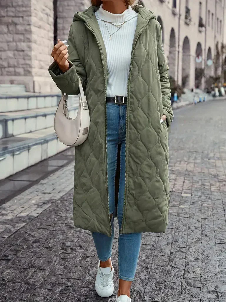 Praktische Steppjacke Mit Kapuze und Reißverschluss - IdealeKleiden
