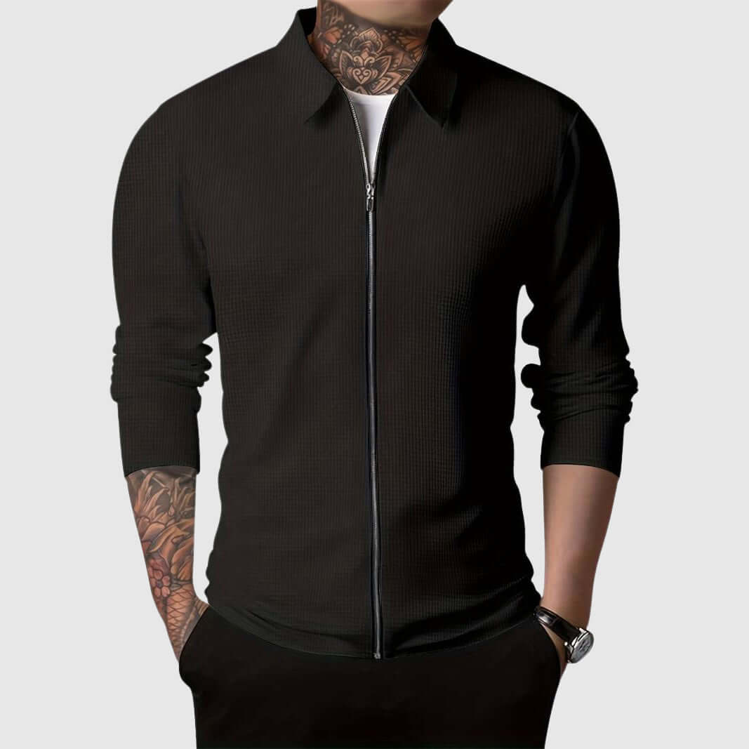 Herren Waffelstrick Jacke Warm Zip Up
