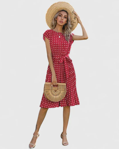 Damen Kleid Elegant Kurzarm Faltenrock