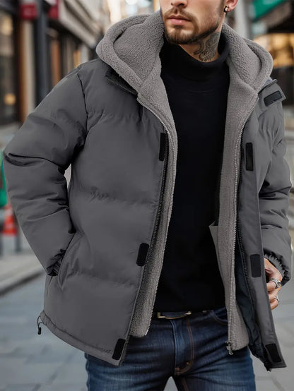 Herren Pufferjacke Kapuze Warm Fleece Outdoor