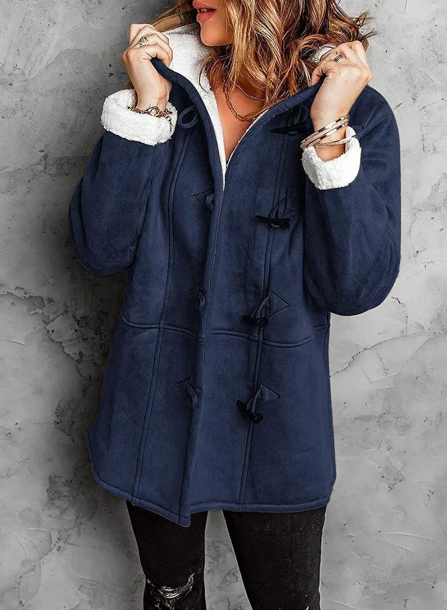 Winterjacke Damen Warm Kapuzenjacke Knöpfe
