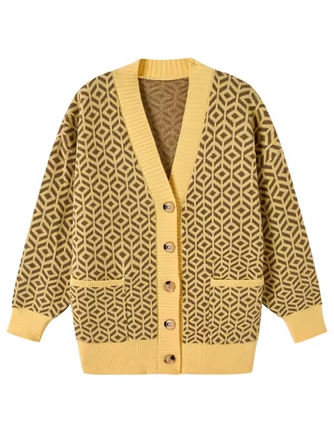 Bequeme Strickjacke Geometrisch Modern Knopfverschluss