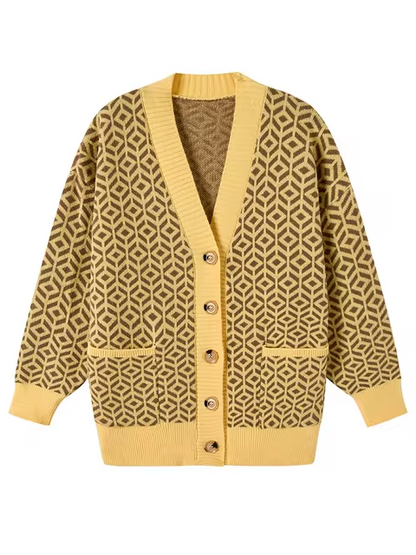 Bequeme Strickjacke Geometrisch Modern Knopfverschluss