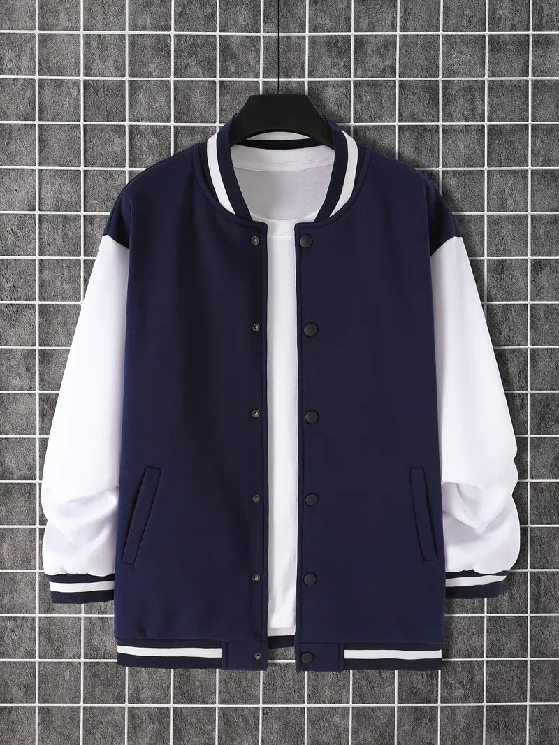 Herren Lederjacke Cool Farbblock Knöpfe