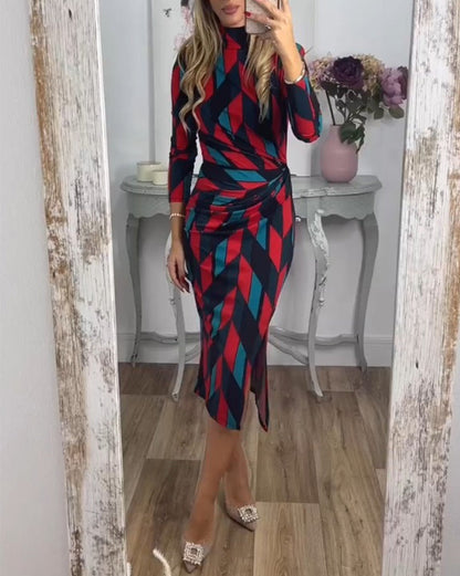 Elegante Kleid Damen Rautenmuster