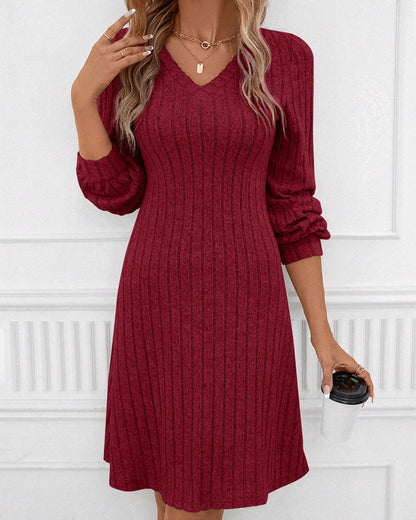 Stylisches Damenkleid Einfarbig V-Ausschnitt