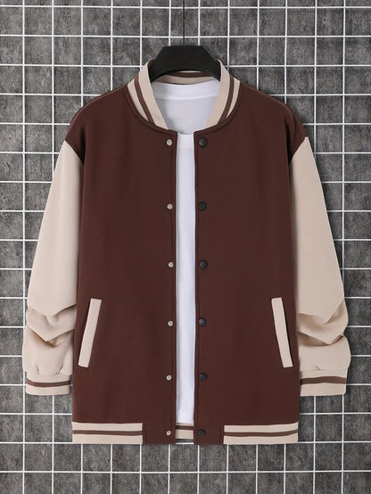 Herren Lederjacke Cool Farbblock Knöpfe