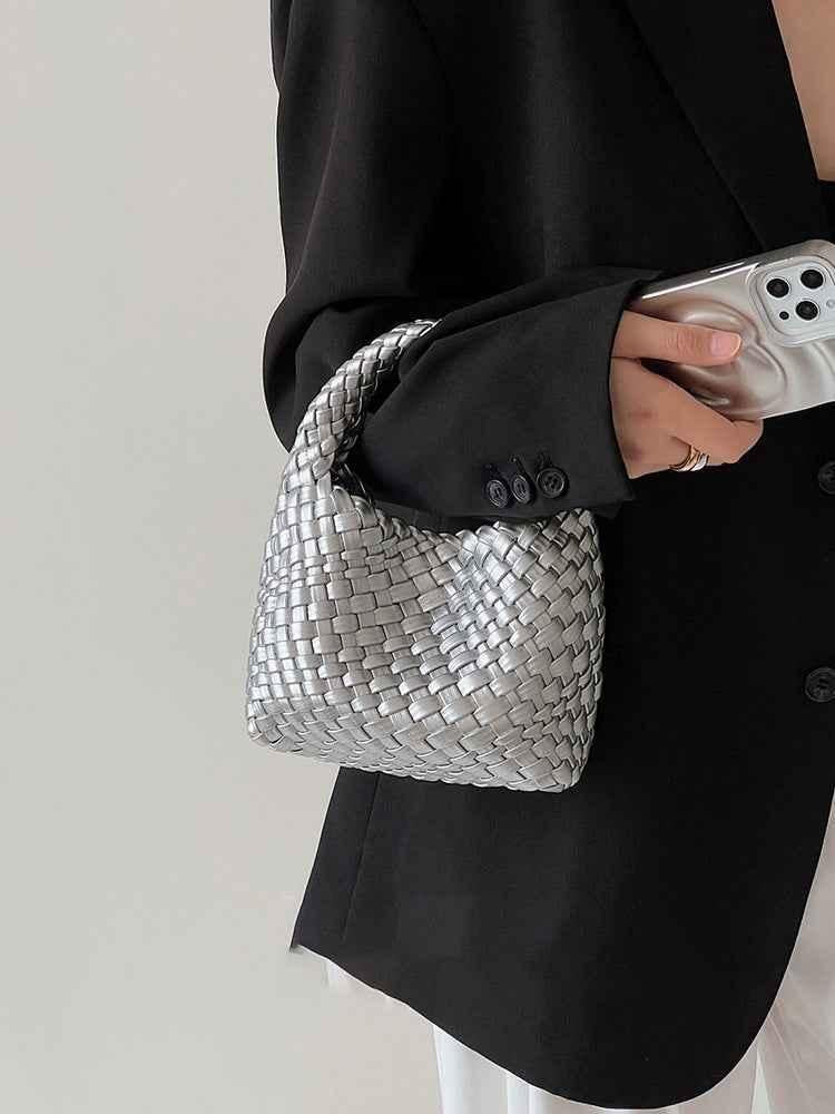 Kleine Geflochtene Handtasche Weich Optik
