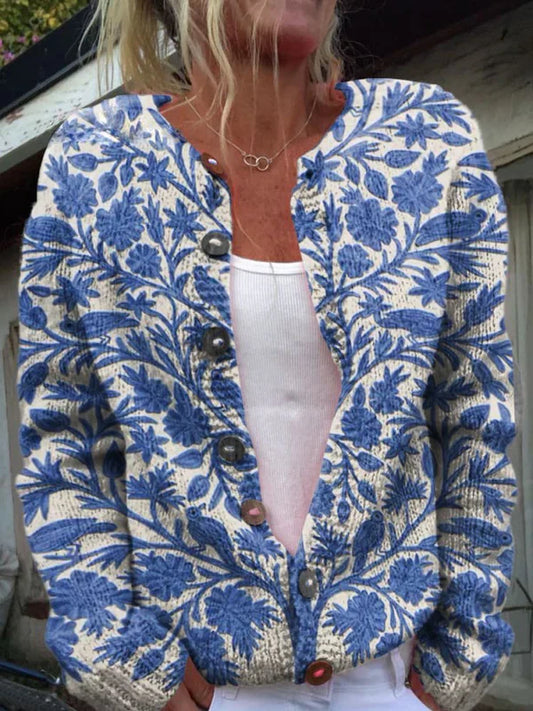 Strickjacke Damen Floral Elegant Style - IdealeKleiden