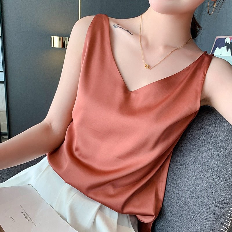 Elegantes Satin-Oberteil V-Ausschnitt für Damen