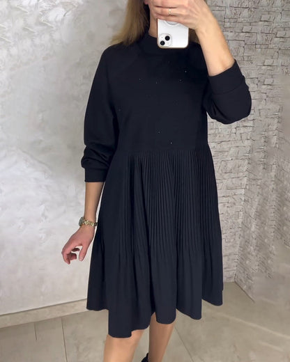 Elegantes Plisseekleid Hochgeschlossen Damenkleid