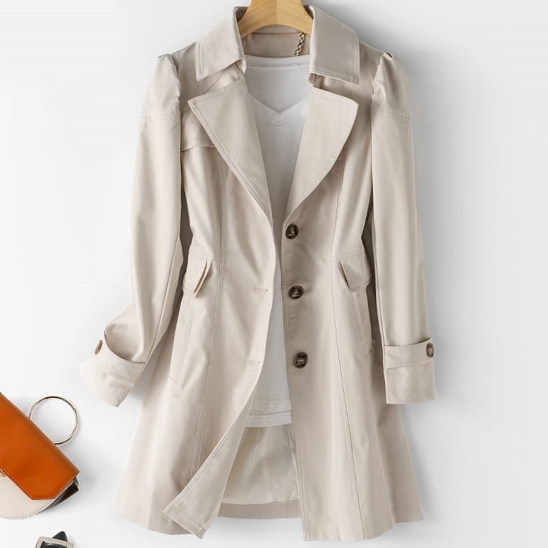 Eleganter Damen Mantel Klassisch Knielang Slimfit - IdealeKleiden