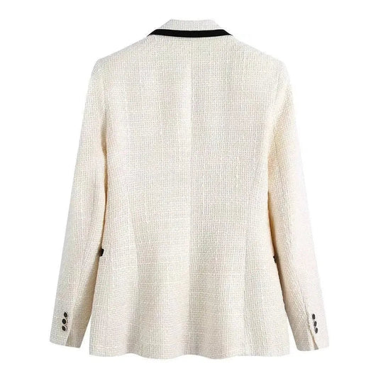 Eleganter Damen Blazer Weiß Tweed Patchwork Chic - IdealeKleiden