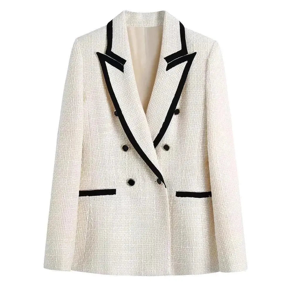 Eleganter Damen Blazer Weiß Tweed Patchwork Chic