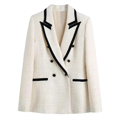 Eleganter Damen Blazer Weiß Tweed Patchwork Chic