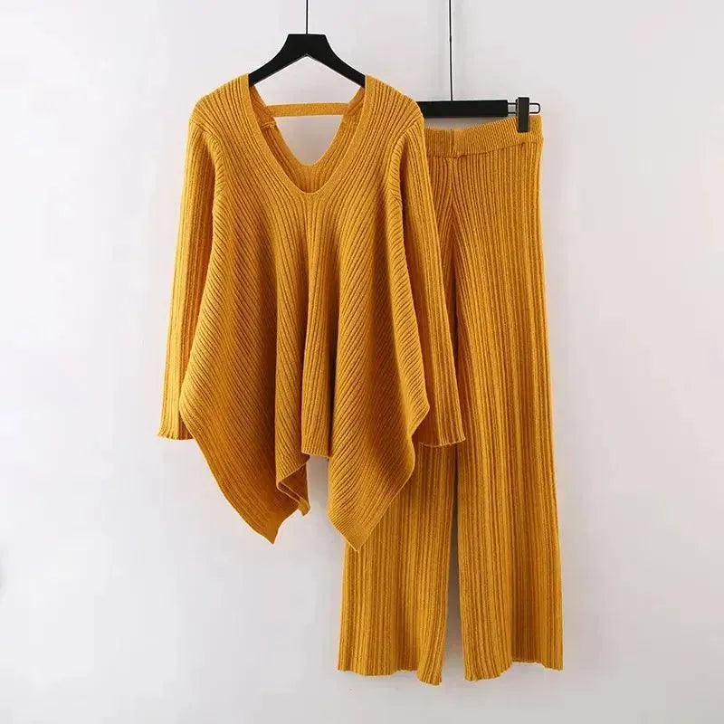 Frauen Pullover Set Gelb Zweiteilig Casual