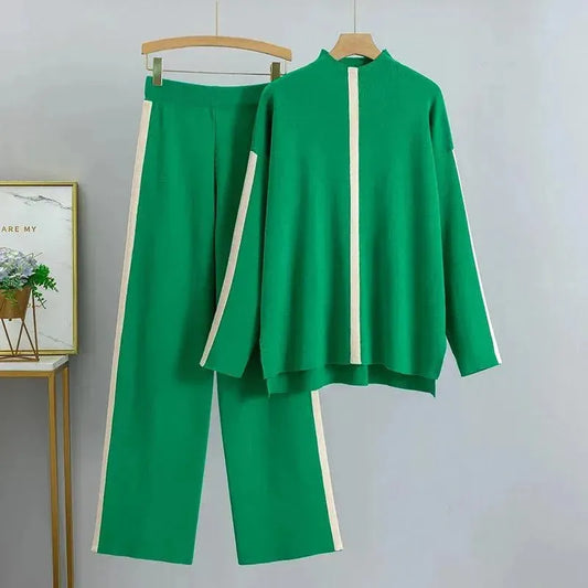 Moderner Damen Hosenanzug Zweiteiler Farbblock - IdealeKleiden