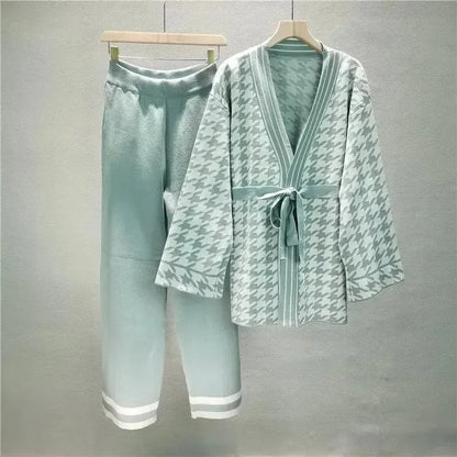 Frauen Zweiteiler Set Geometrisch V-Ausschnitt Kleid