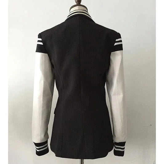 Stylisher Leder Blazer Damen Patchwork Design - IdealeKleiden