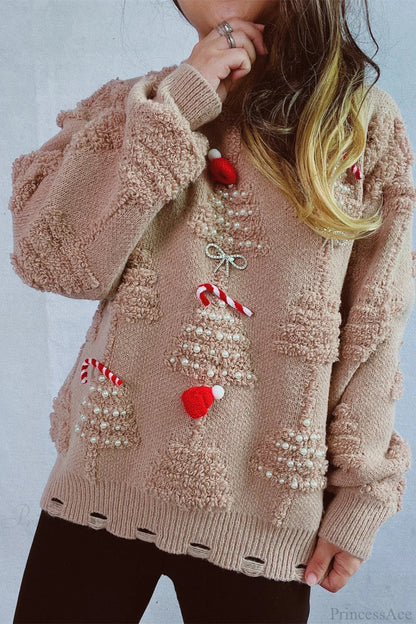 Weihnachtspullover 3D Tannenbaum Perl Glanz