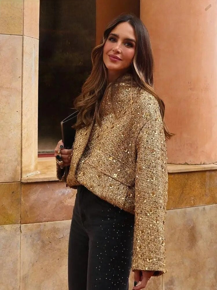 Herbstjacke Damen Goldfarben Elegant - IdealeKleiden