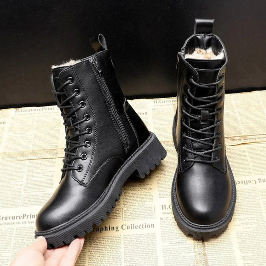 Schwarze Lederstiefel Winter Elegant - IdealeKleiden