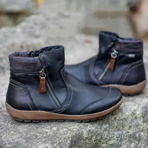 Damen Stiefeletten Bequem Leder Schnellverschluss