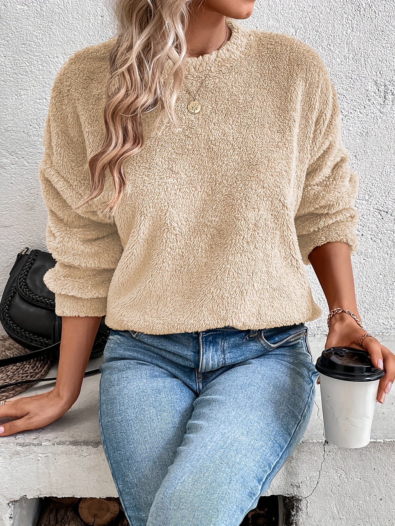 Weiches Teddy Pullover Sweatshirt Bequem