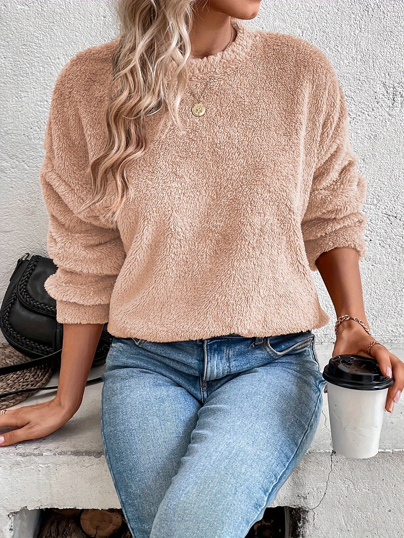 Weiches Teddy Pullover Sweatshirt Bequem