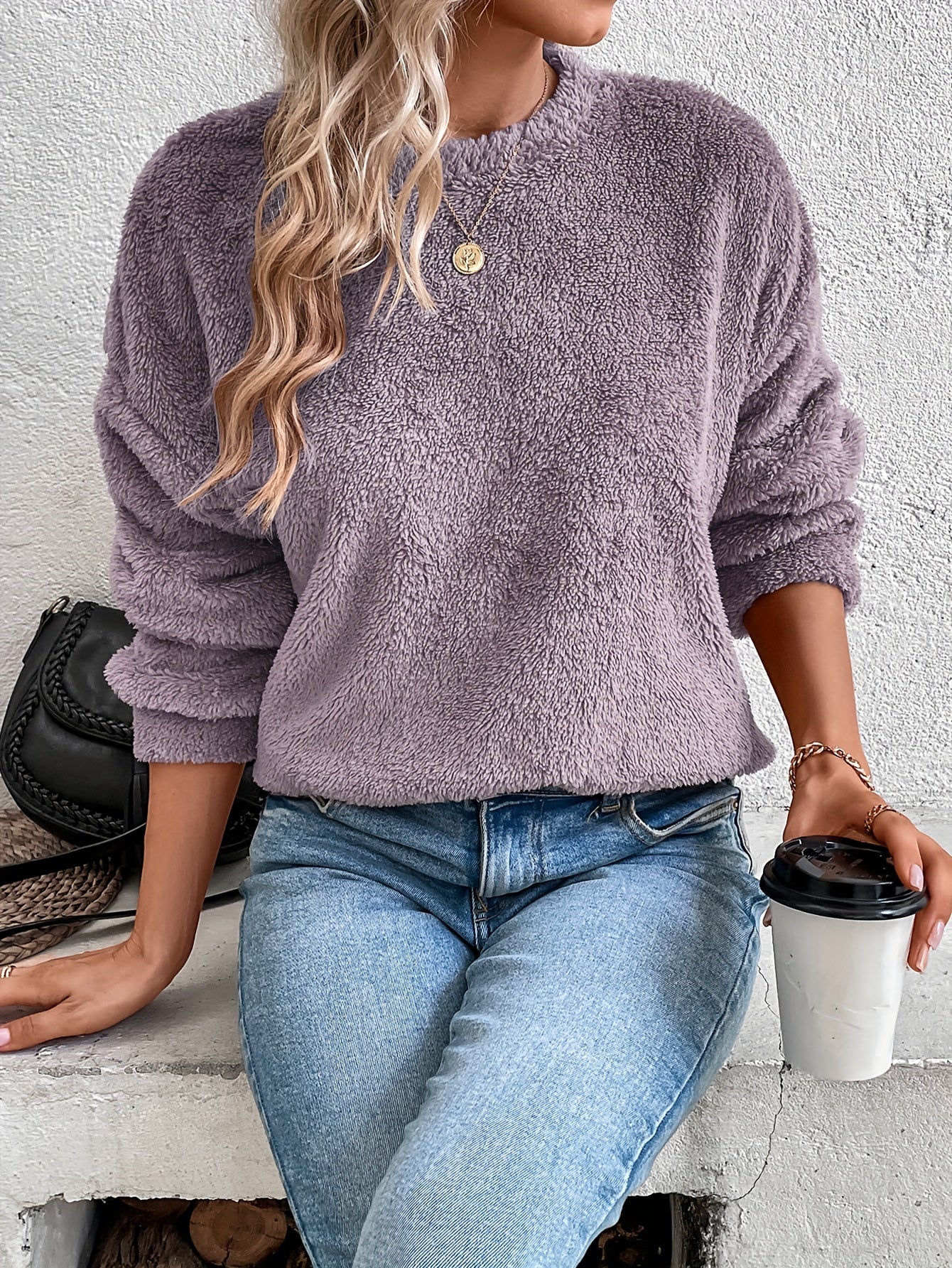 Weiches Teddy Pullover Sweatshirt Bequem