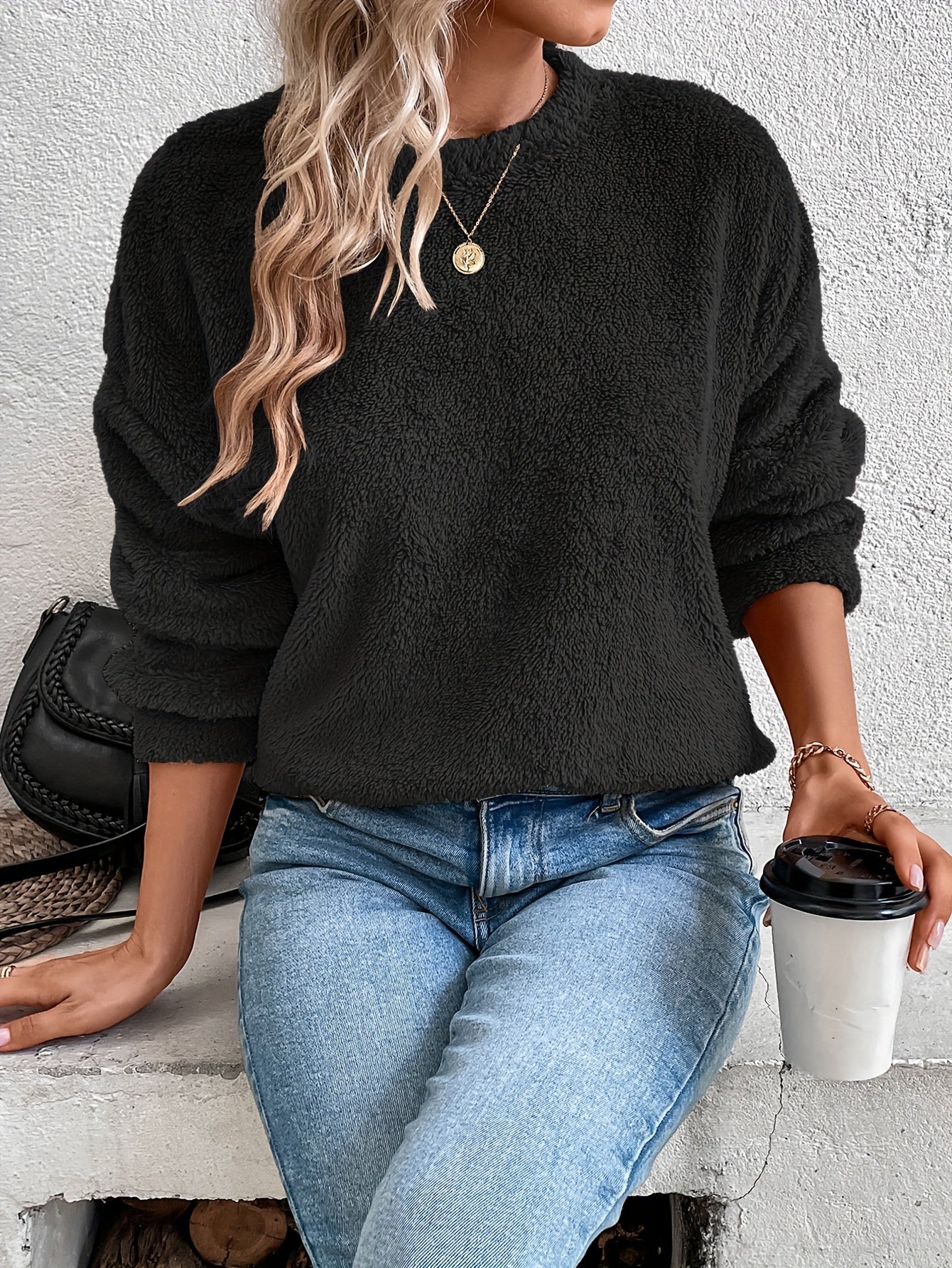 Weiches Teddy Pullover Sweatshirt Bequem