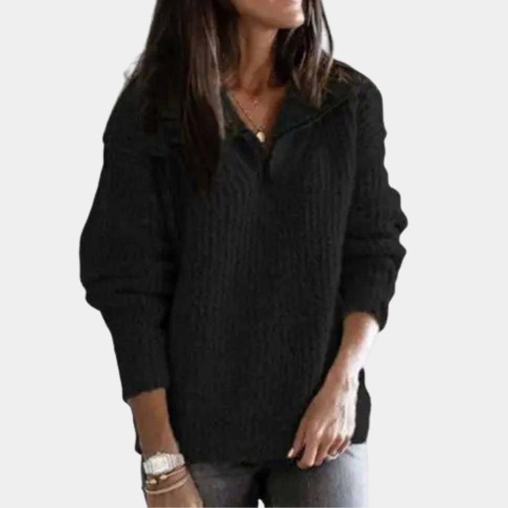 Damen Pullover Bequem Halbreißverschluss