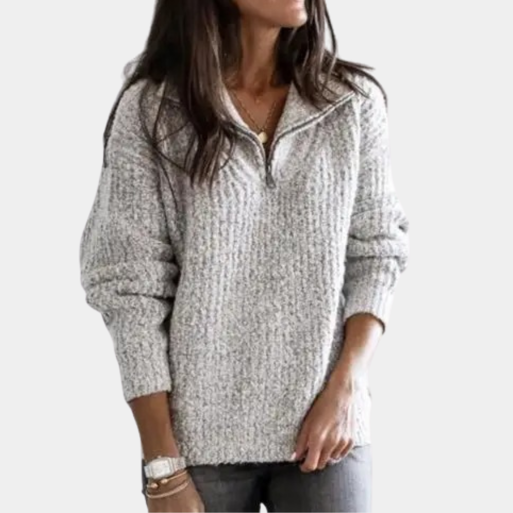 Damen Pullover Bequem Halbreißverschluss