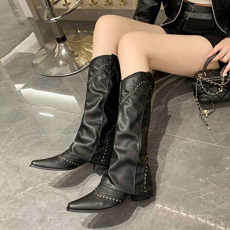 Damen Stiefel Kniehoch Western Look