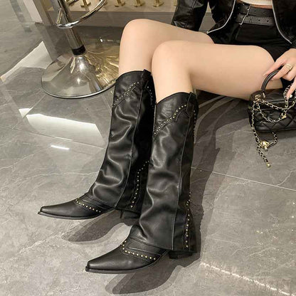 Damen Stiefel Kniehoch Western Look