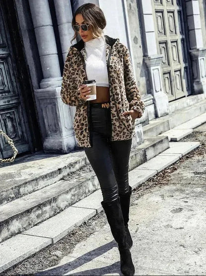 Gemütliche Frauen Fleecejacke Wild Kapuze - IdealeKleiden