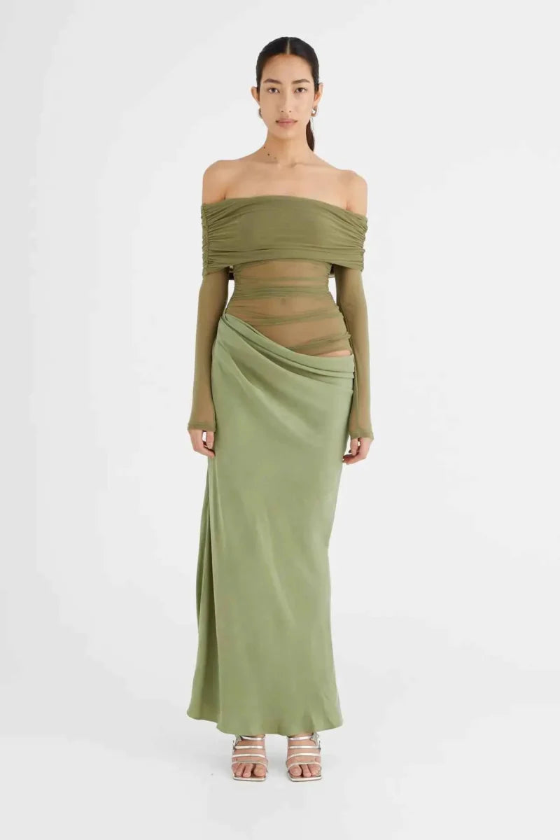 Durchsichtiges Maxi-Kleid mit Lochmuster - IdealeKleiden