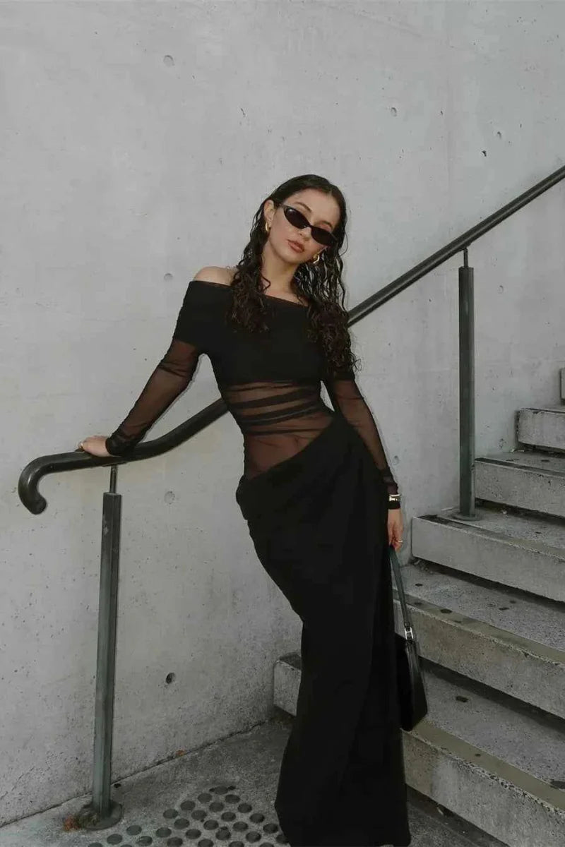 Durchsichtiges Maxi-Kleid mit Lochmuster