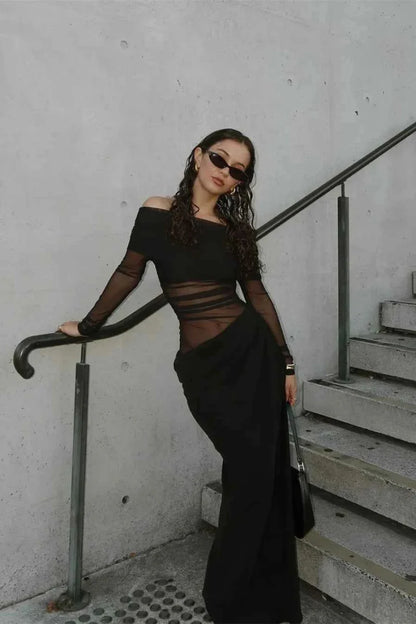 Durchsichtiges Maxi-Kleid mit Lochmuster