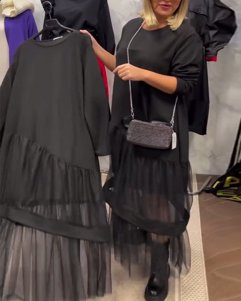 Einfaches Damenkleid mit Mesh Details - IdealeKleiden
