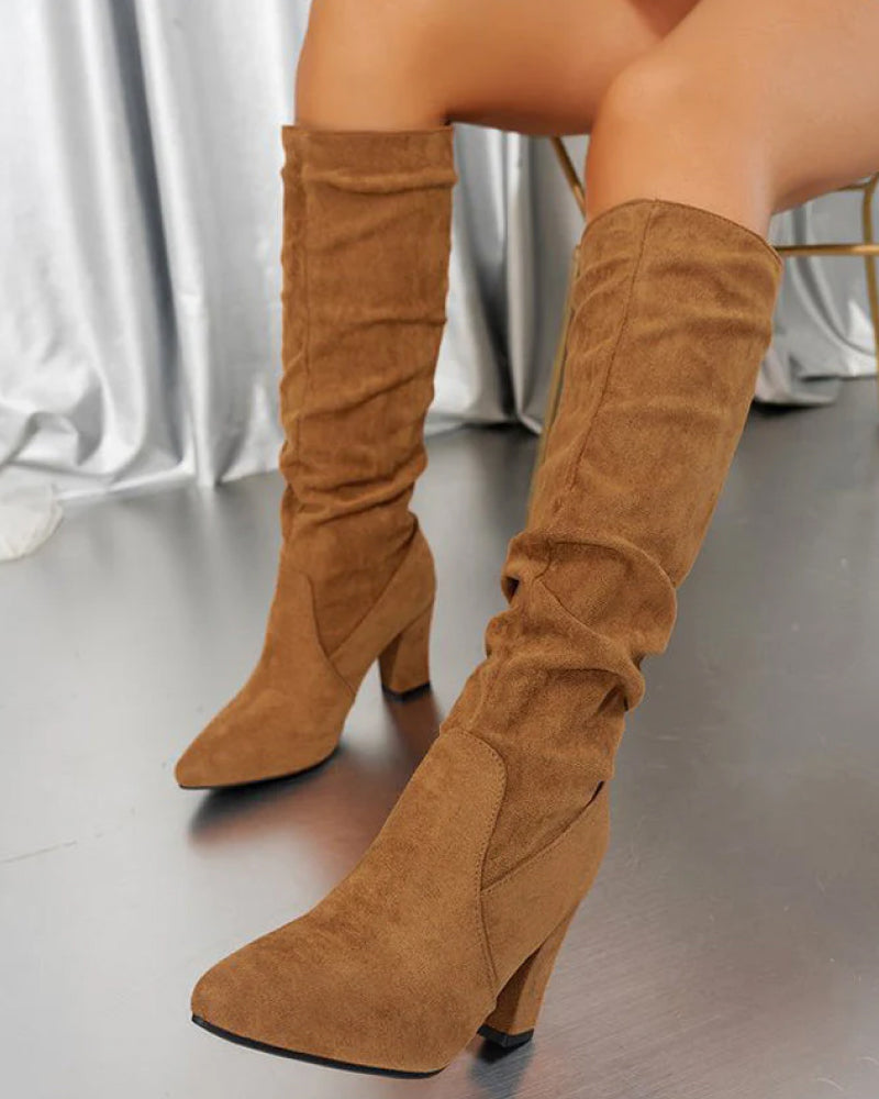 Elegante Damenstiefel Hoch Hacken Uni Farbe