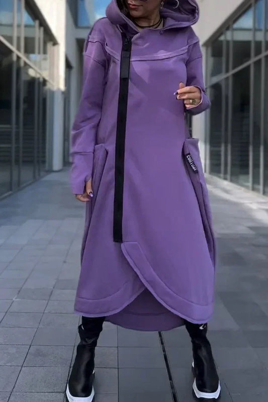 Langes Hoodie Kleid Moderner Stil - IdealeKleiden