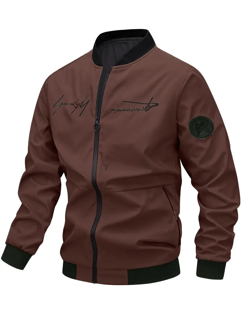 Herren Lederjacke Bestickt Elegant