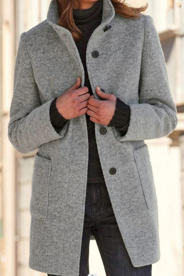 Elegante Wolljacke Stehkragen Einfarbig