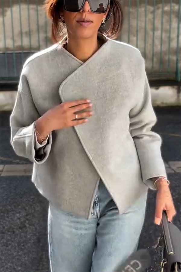 Ideale Frauenjacke Faux-Woll-Revers Langarm Oversized - IdealeKleiden